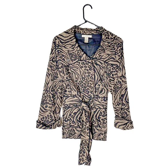 Susan Bristol Womens Jacket Brown Animal Cheetah XL Knit Belted Lined Mob Wife - Picture 3 of 16